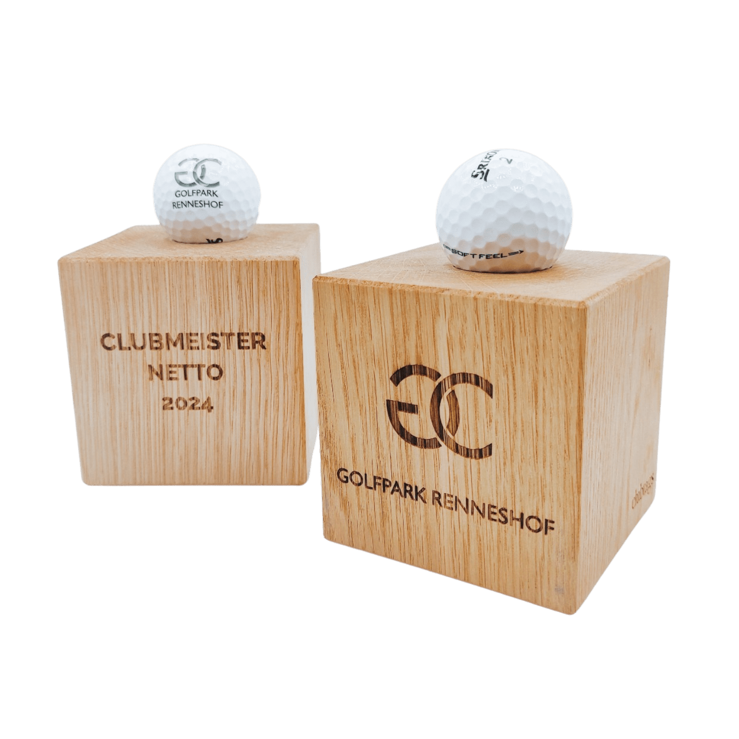 clubtags Eichenwürfel Golfpokal mit Golfball